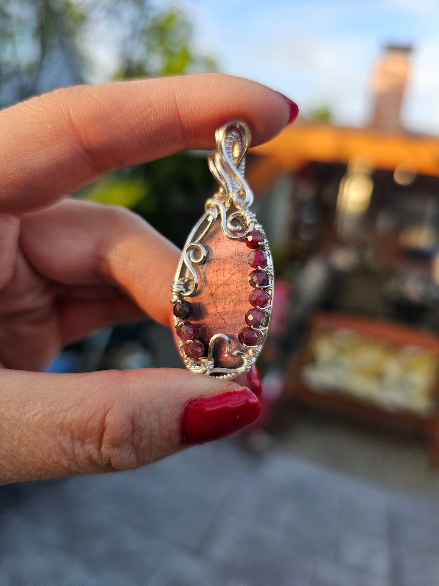 Purple labradorite heart and garnet