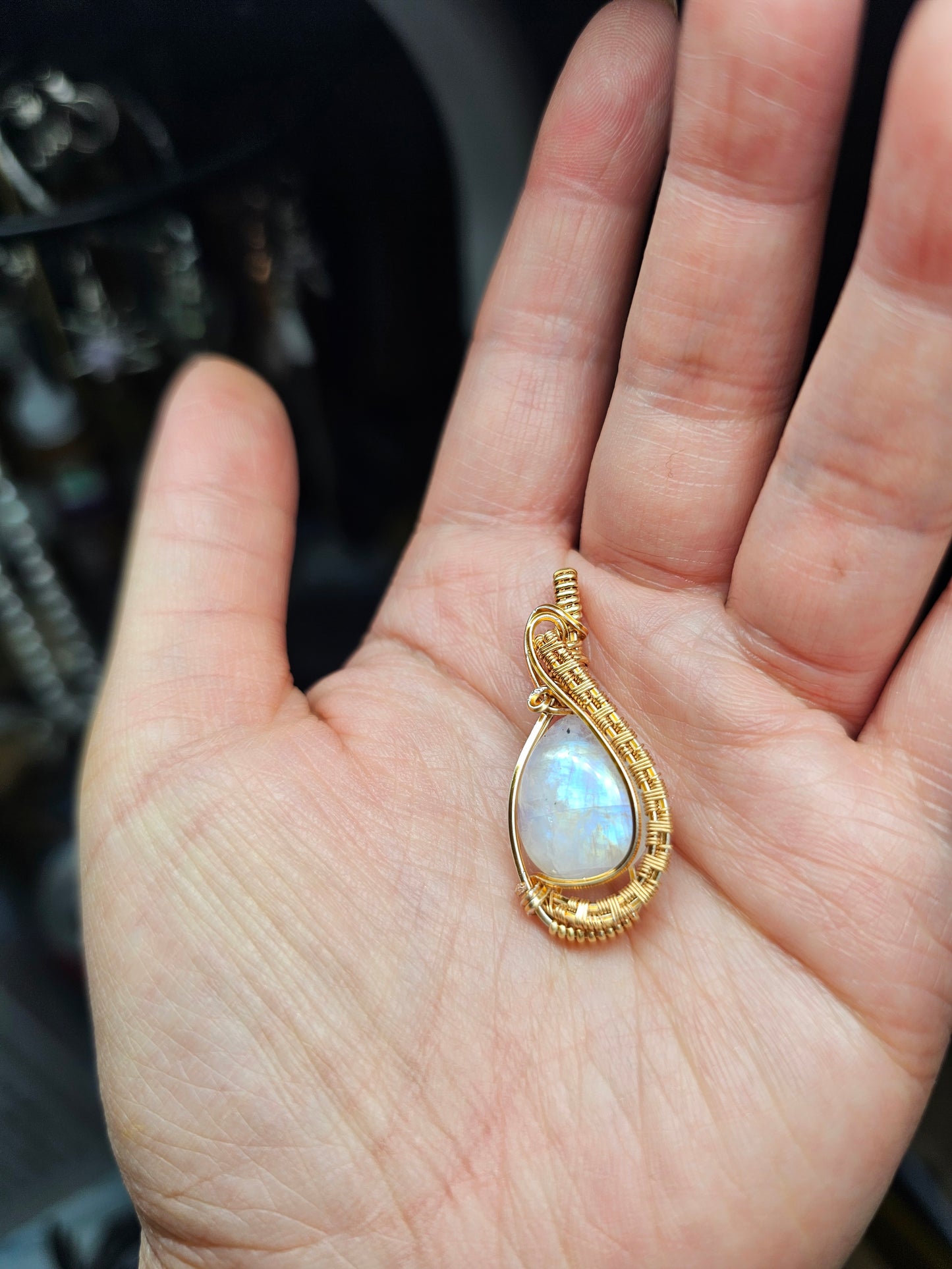 Rainbow moonstone in gold