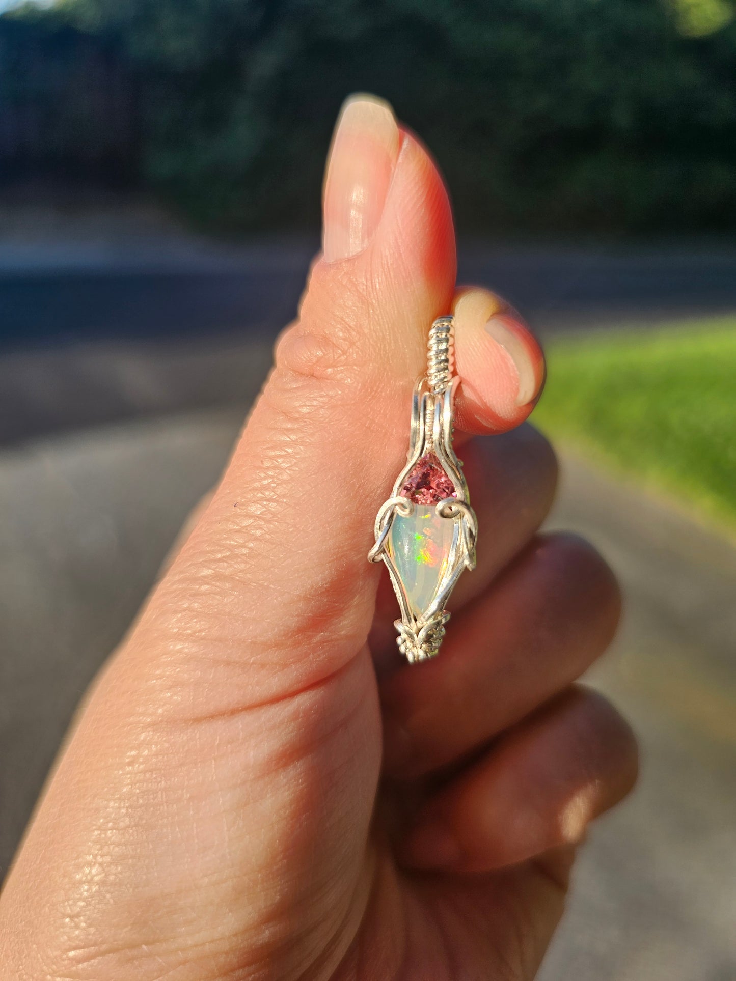Welo opal and tourmaline necklace