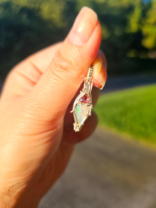 Welo opal and tourmaline necklace