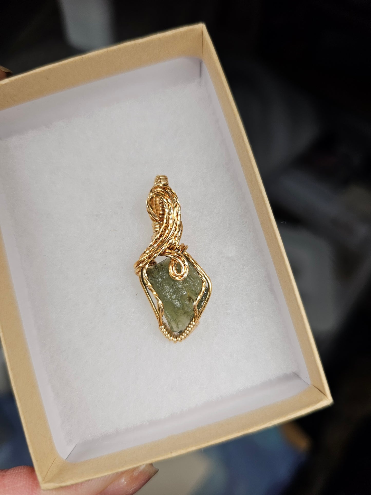 Moldavite power pendant in gold