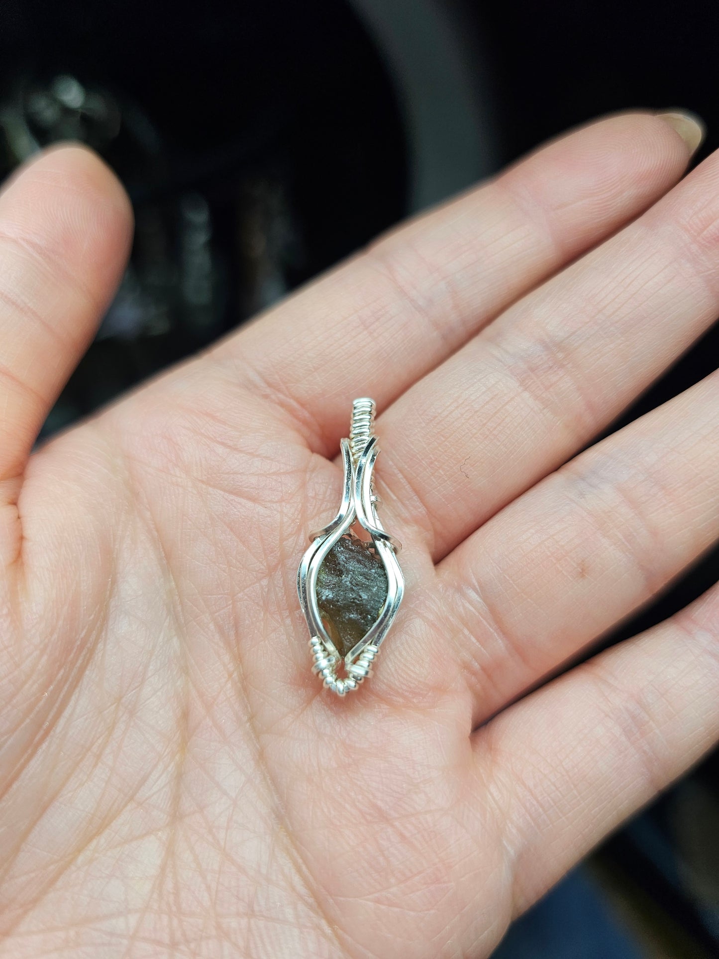 All natural Moldavite in silver