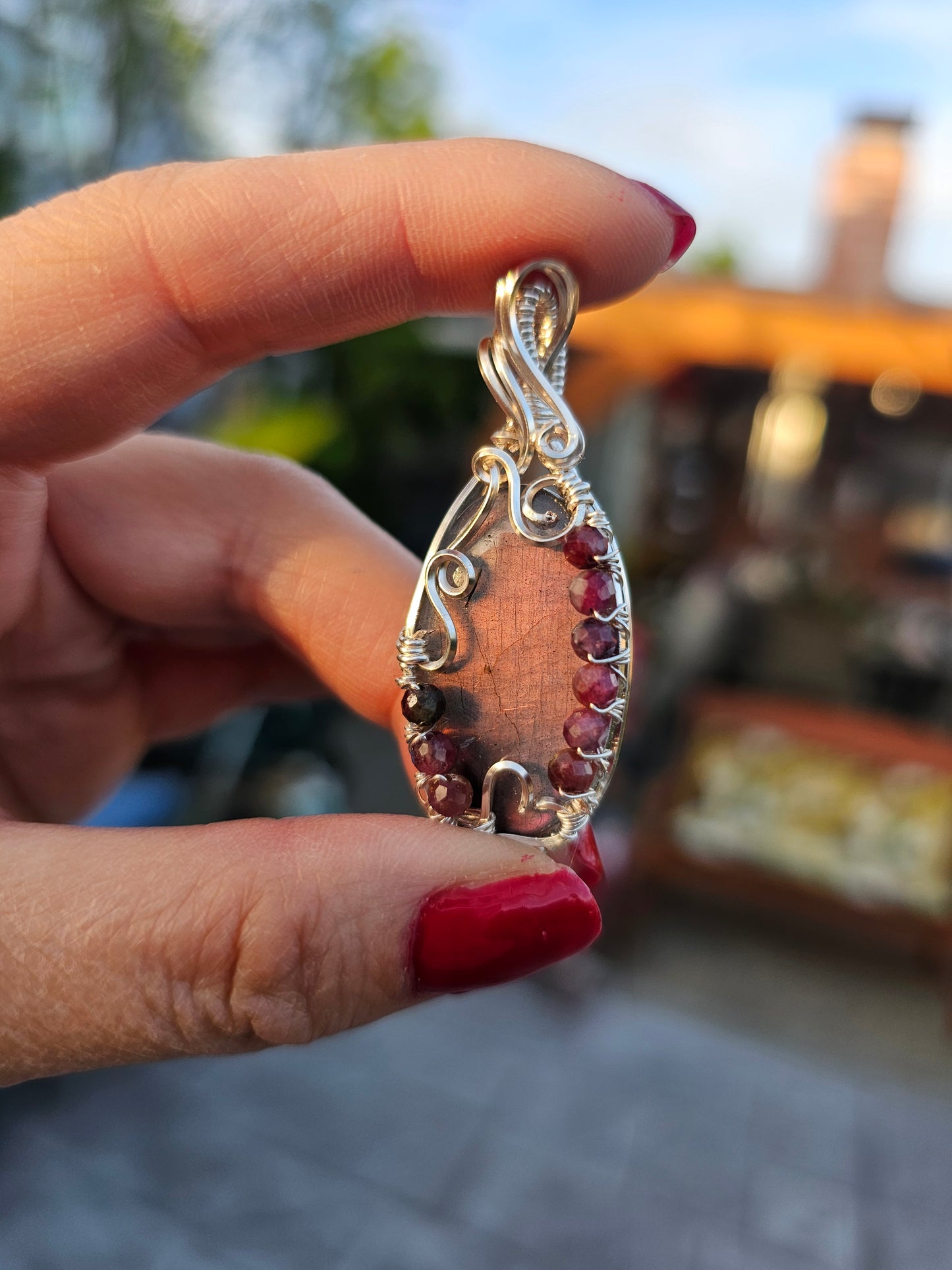 Purple labradorite heart and garnet