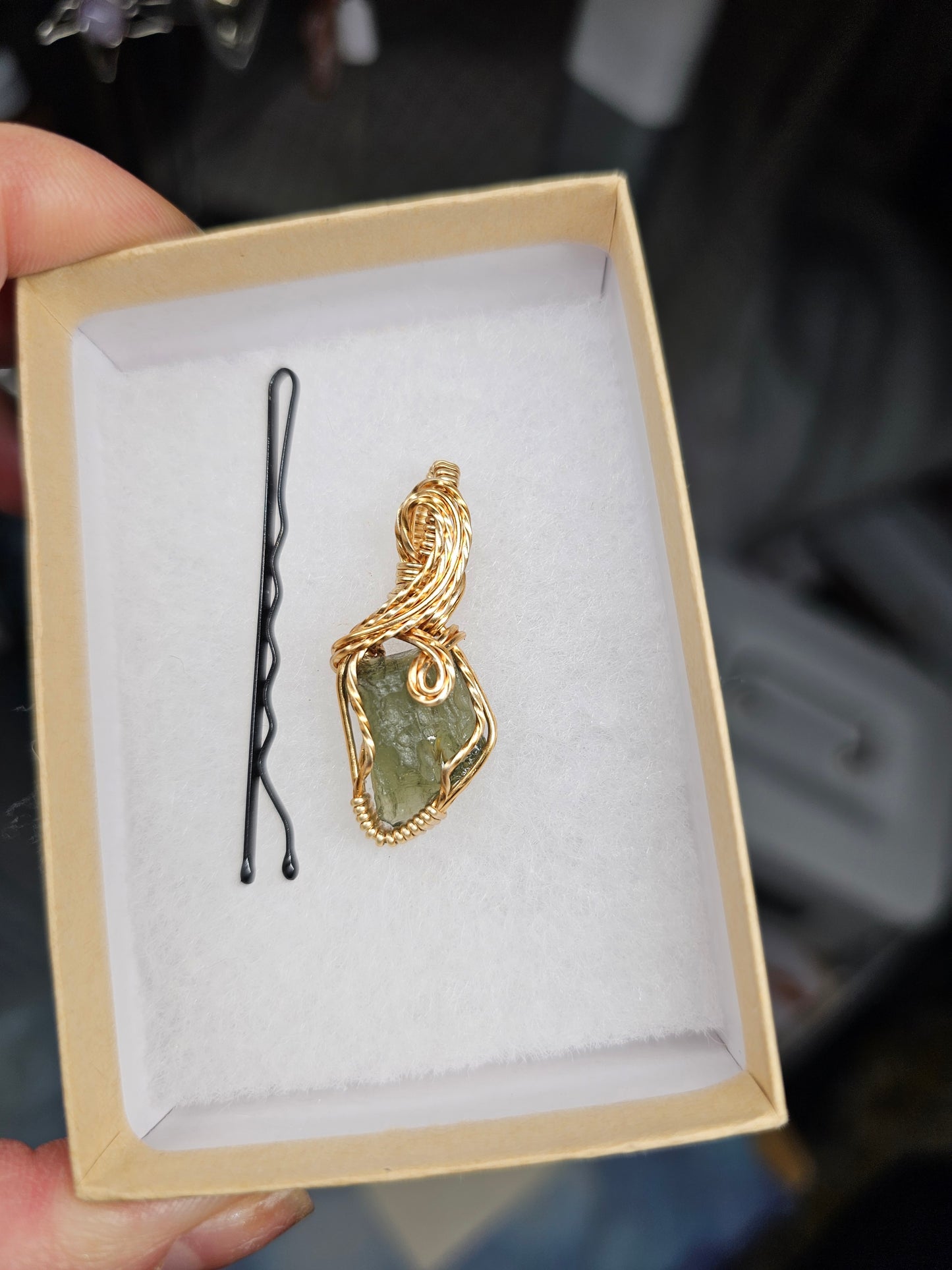 Moldavite power pendant in gold