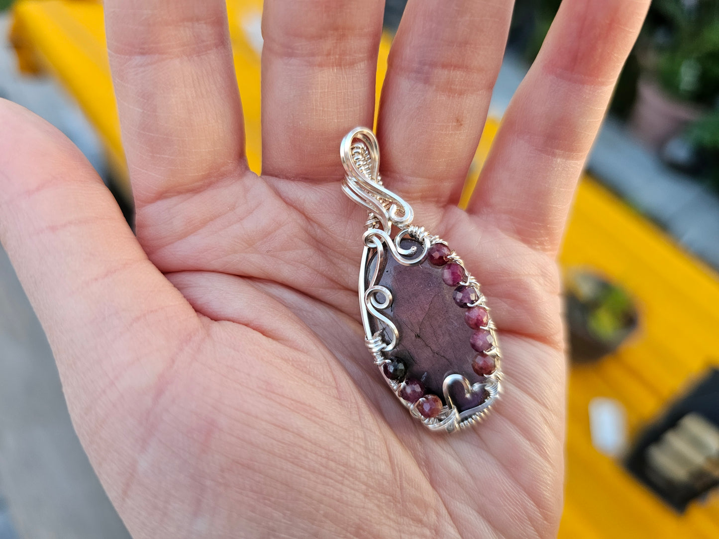 Purple labradorite heart and garnet