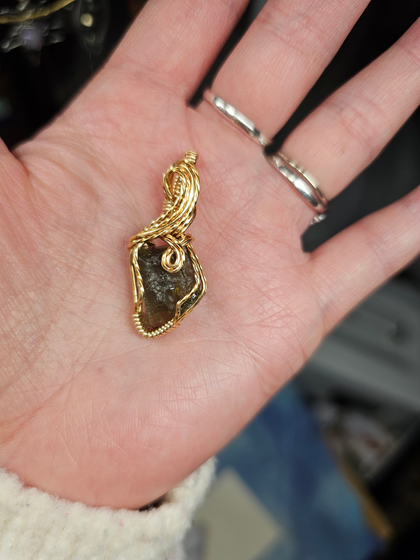 Moldavite power pendant in gold