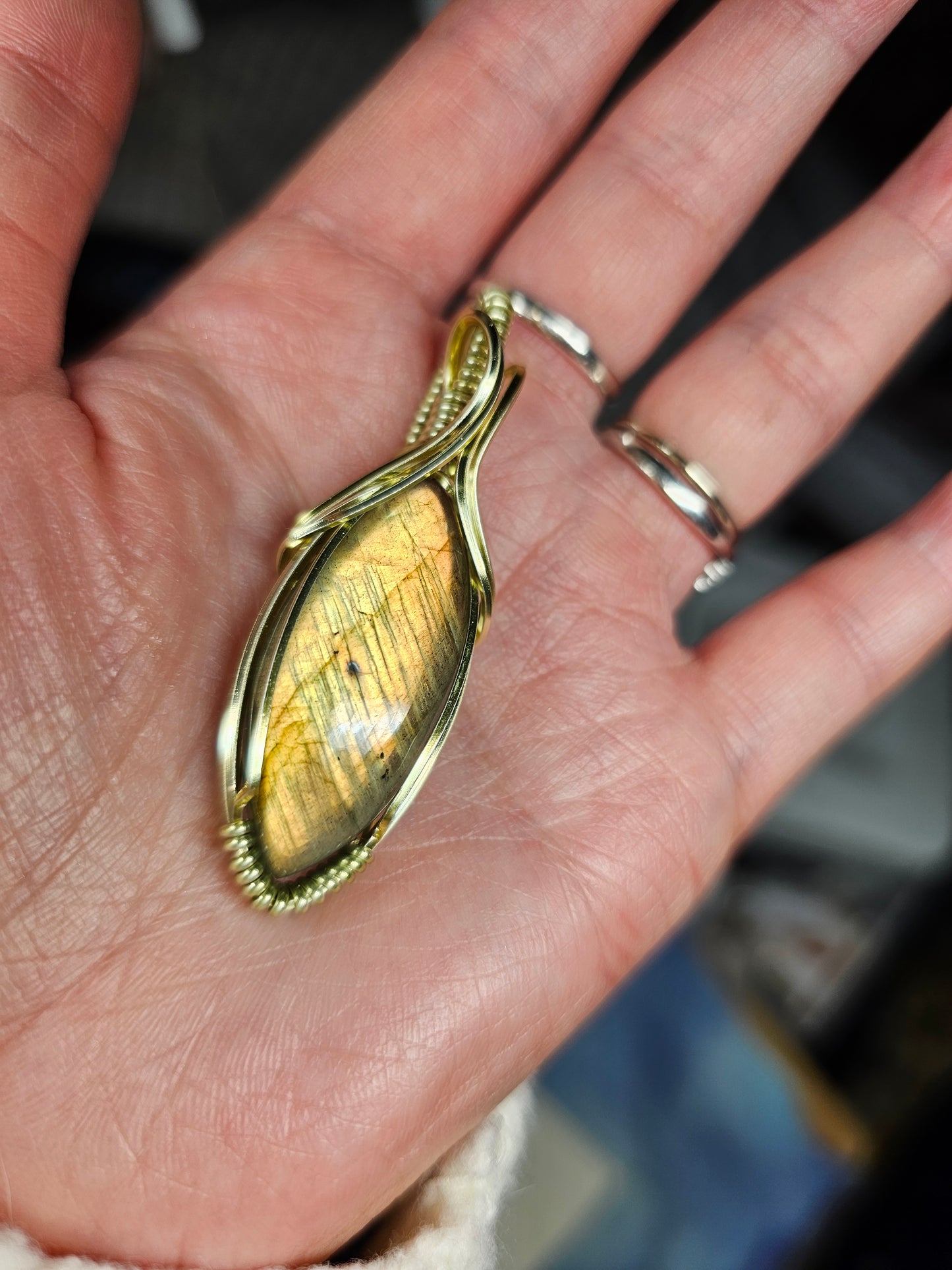 Golden labradorite marquis