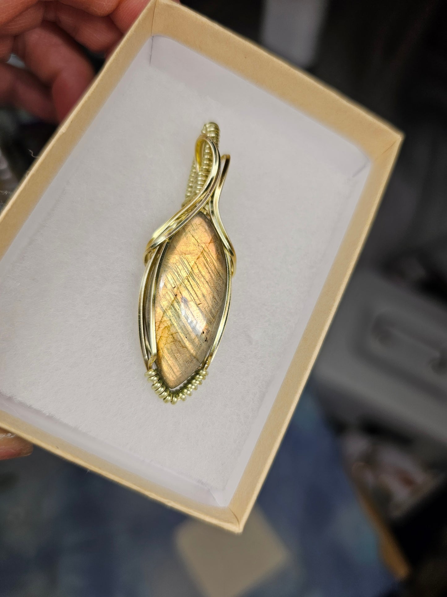 Golden labradorite marquis