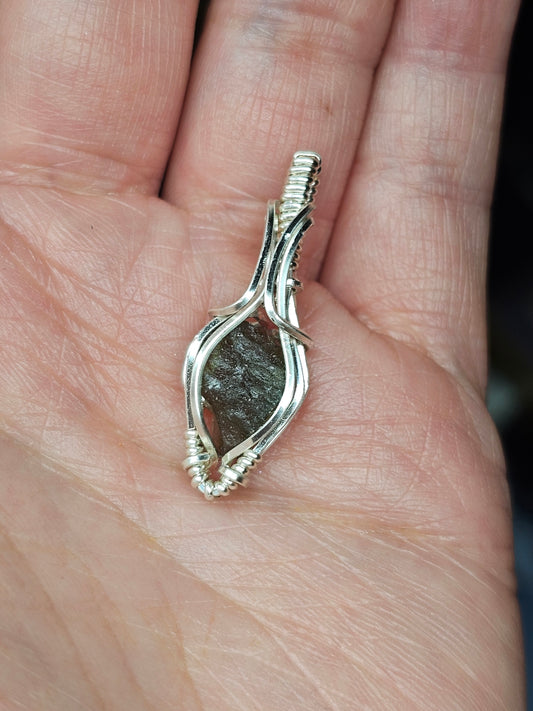 All natural Moldavite in silver