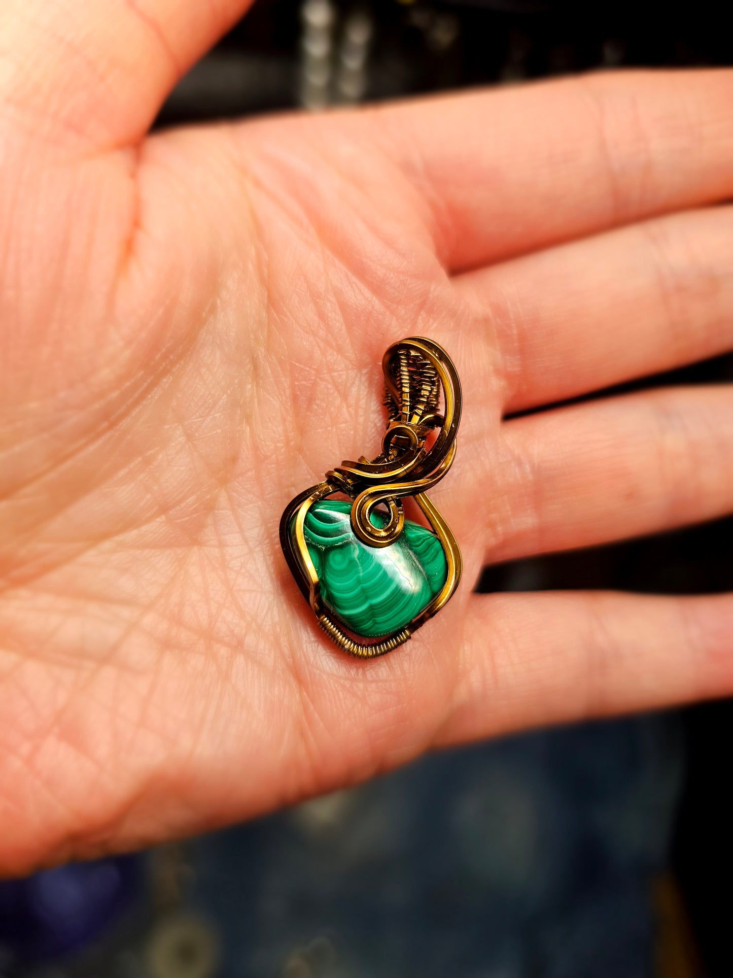 Malachite in German antique brass