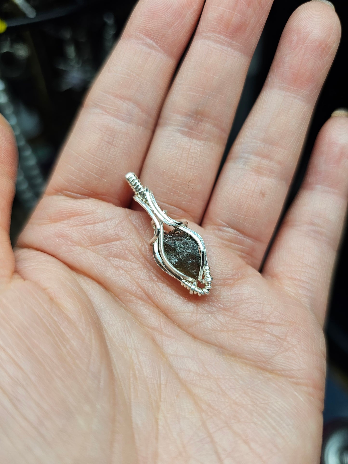 All natural Moldavite in silver