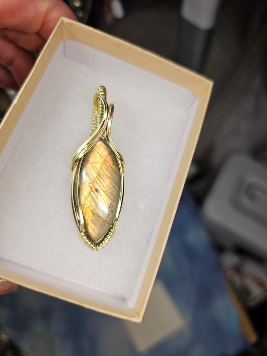 Golden labradorite marquis