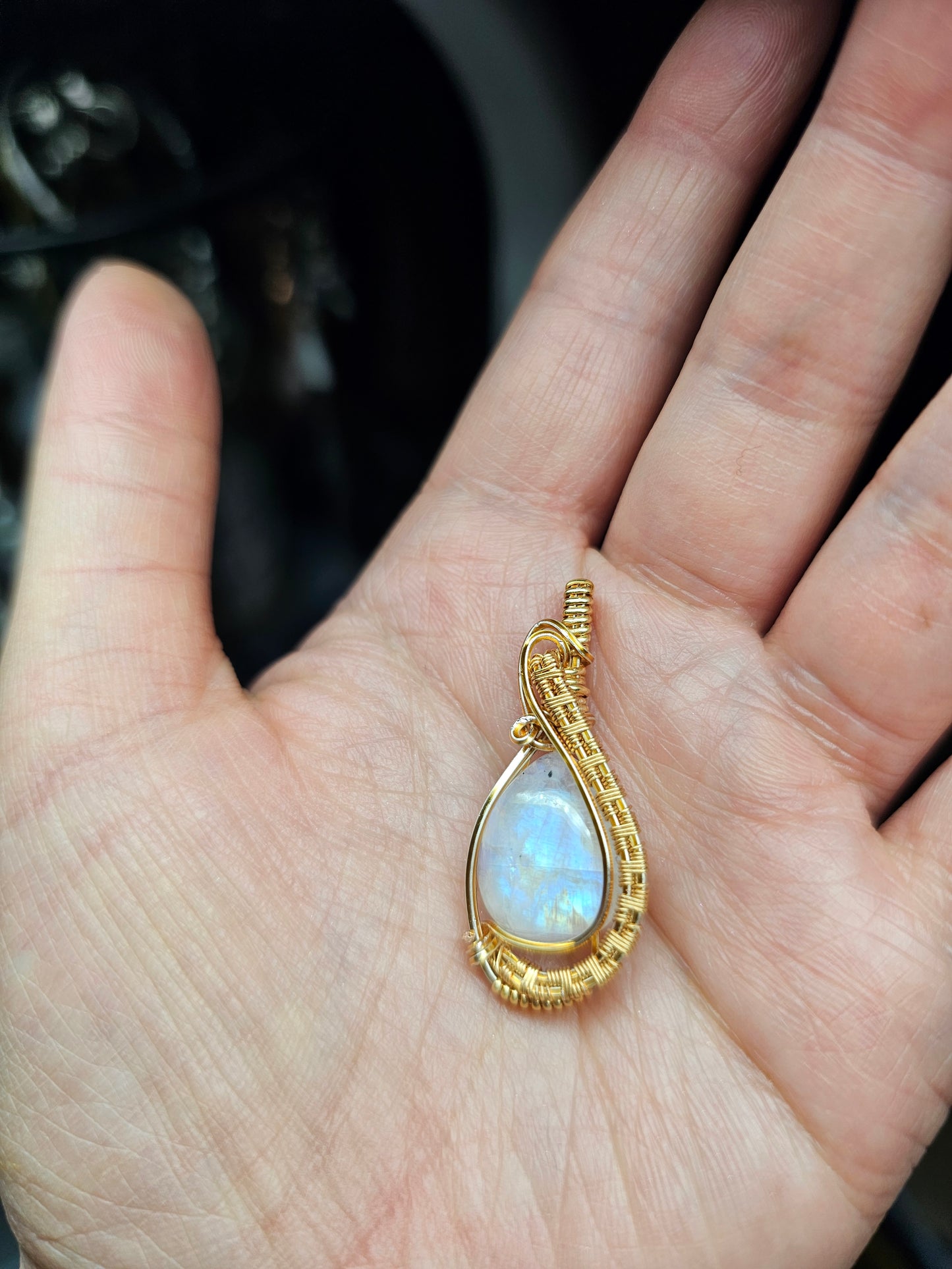 Rainbow moonstone in gold