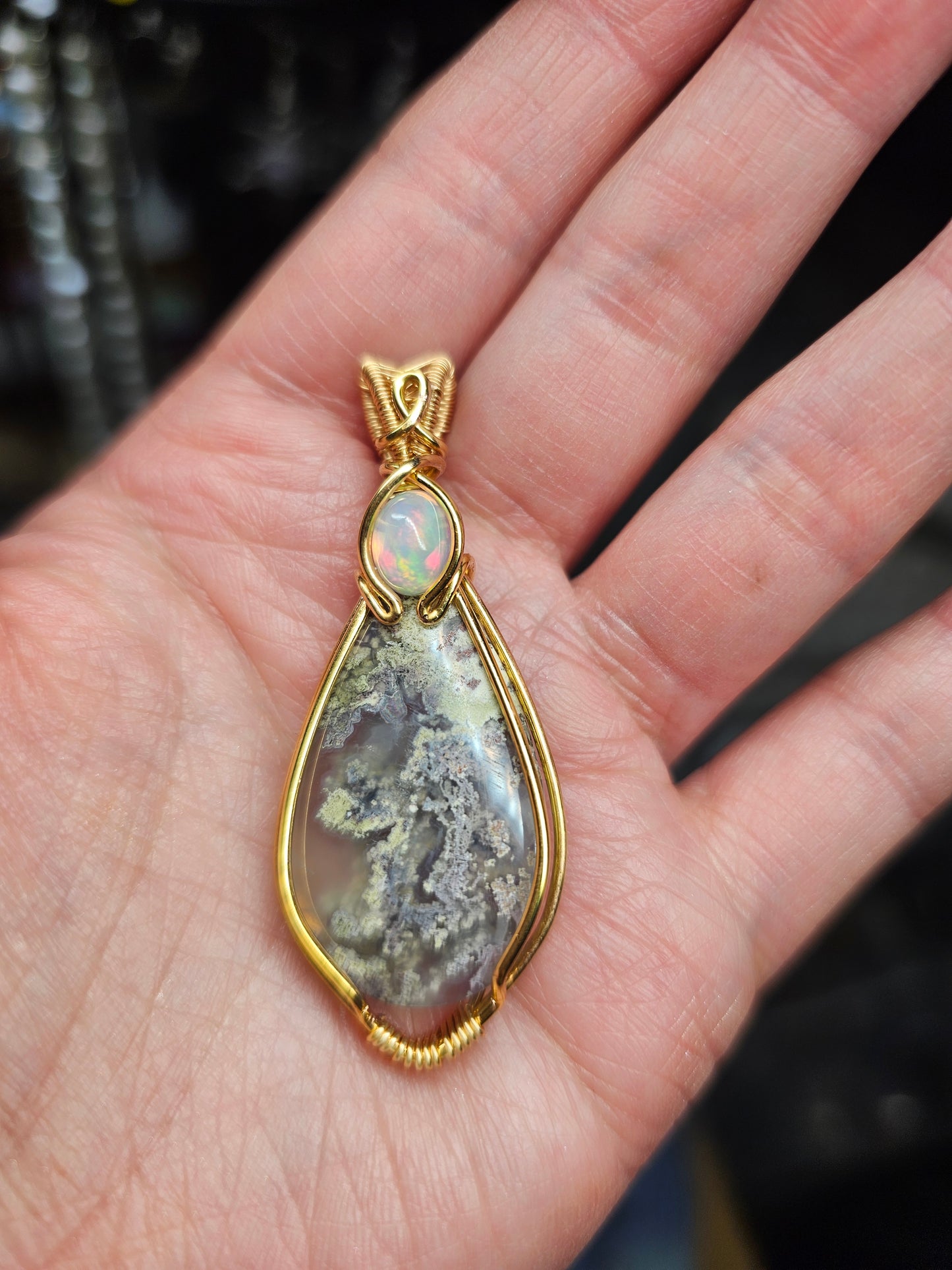 Purple moss agate × Welo opal