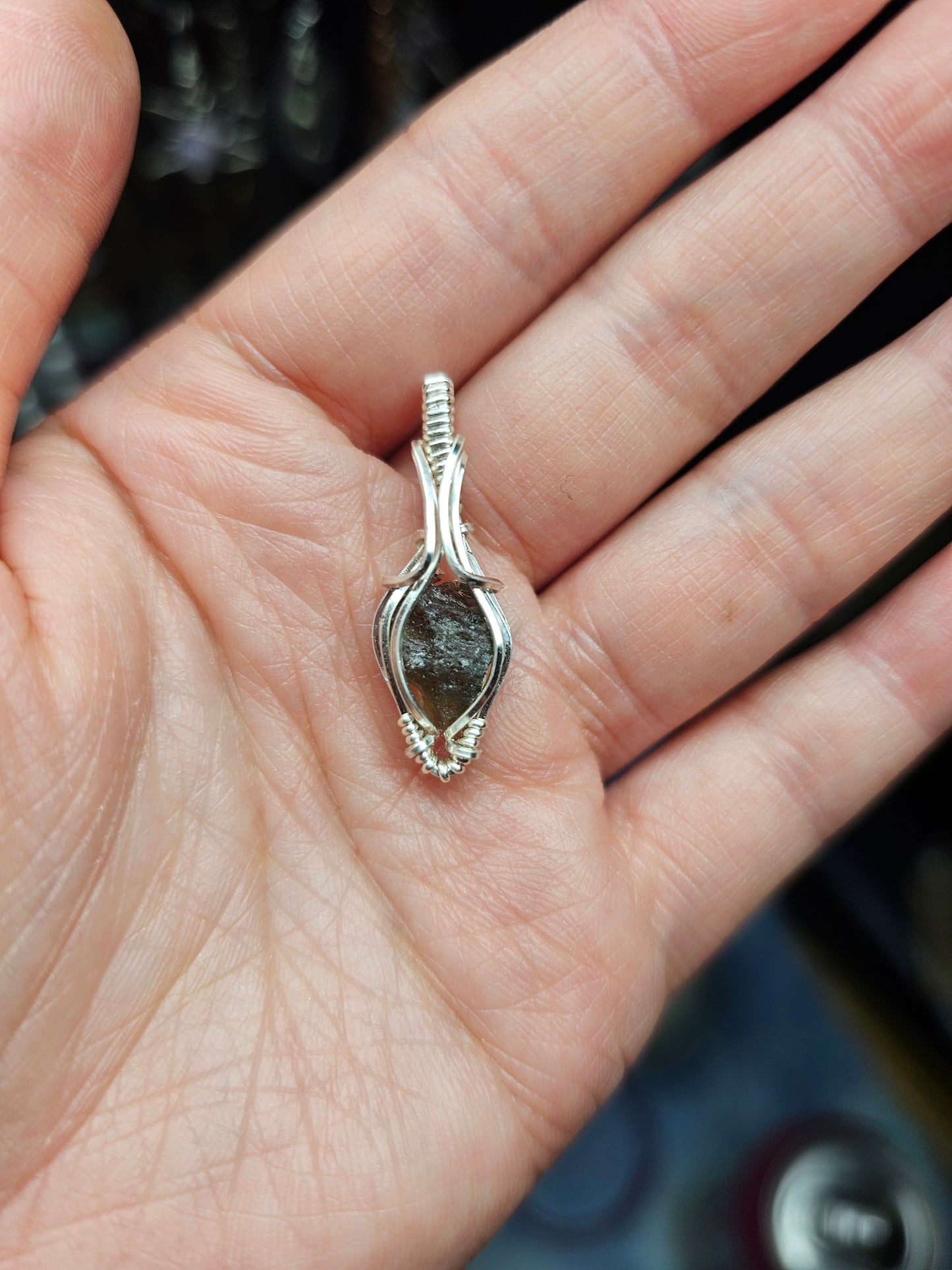 All natural Moldavite in silver