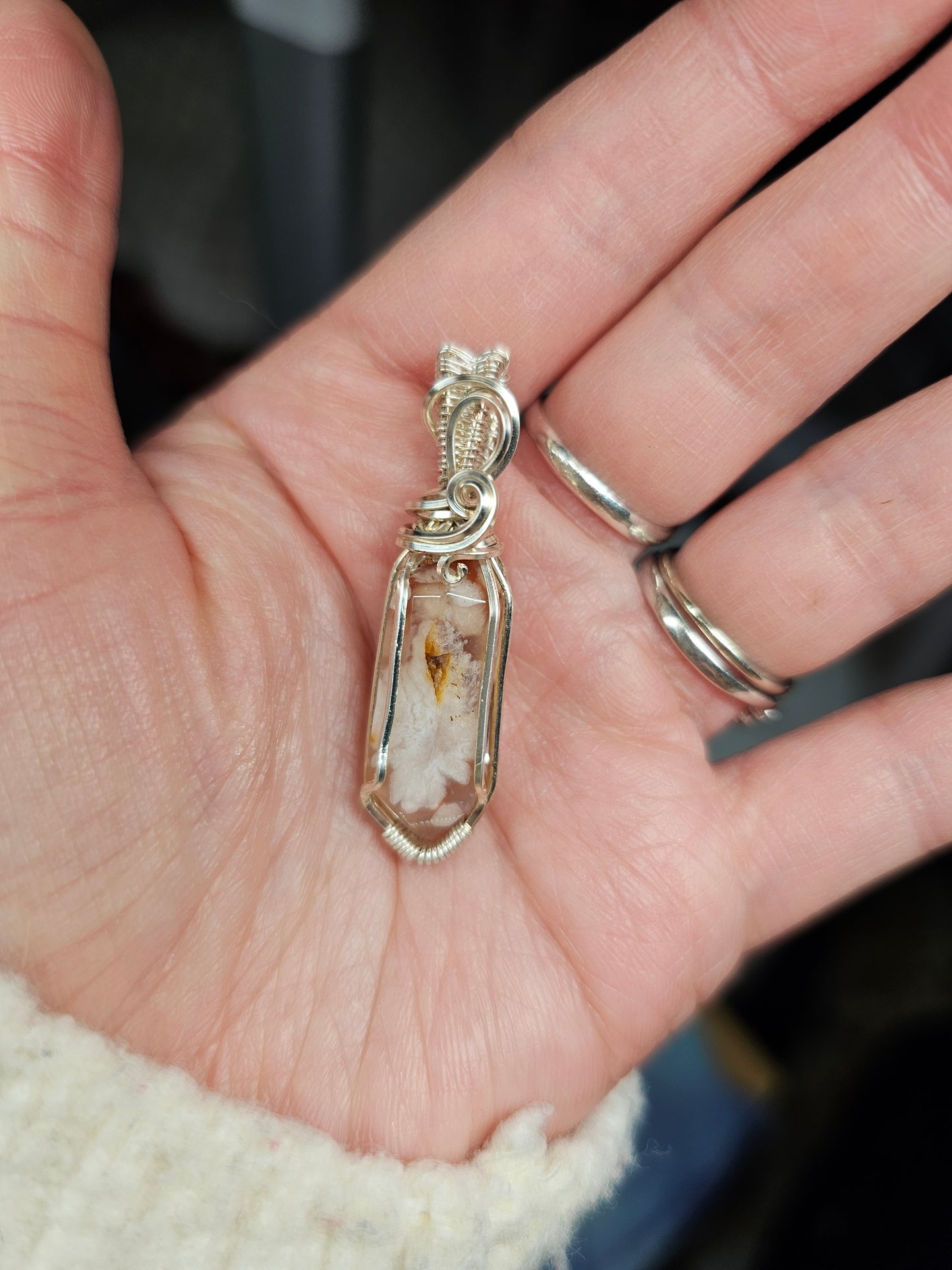 Flower agate in silver