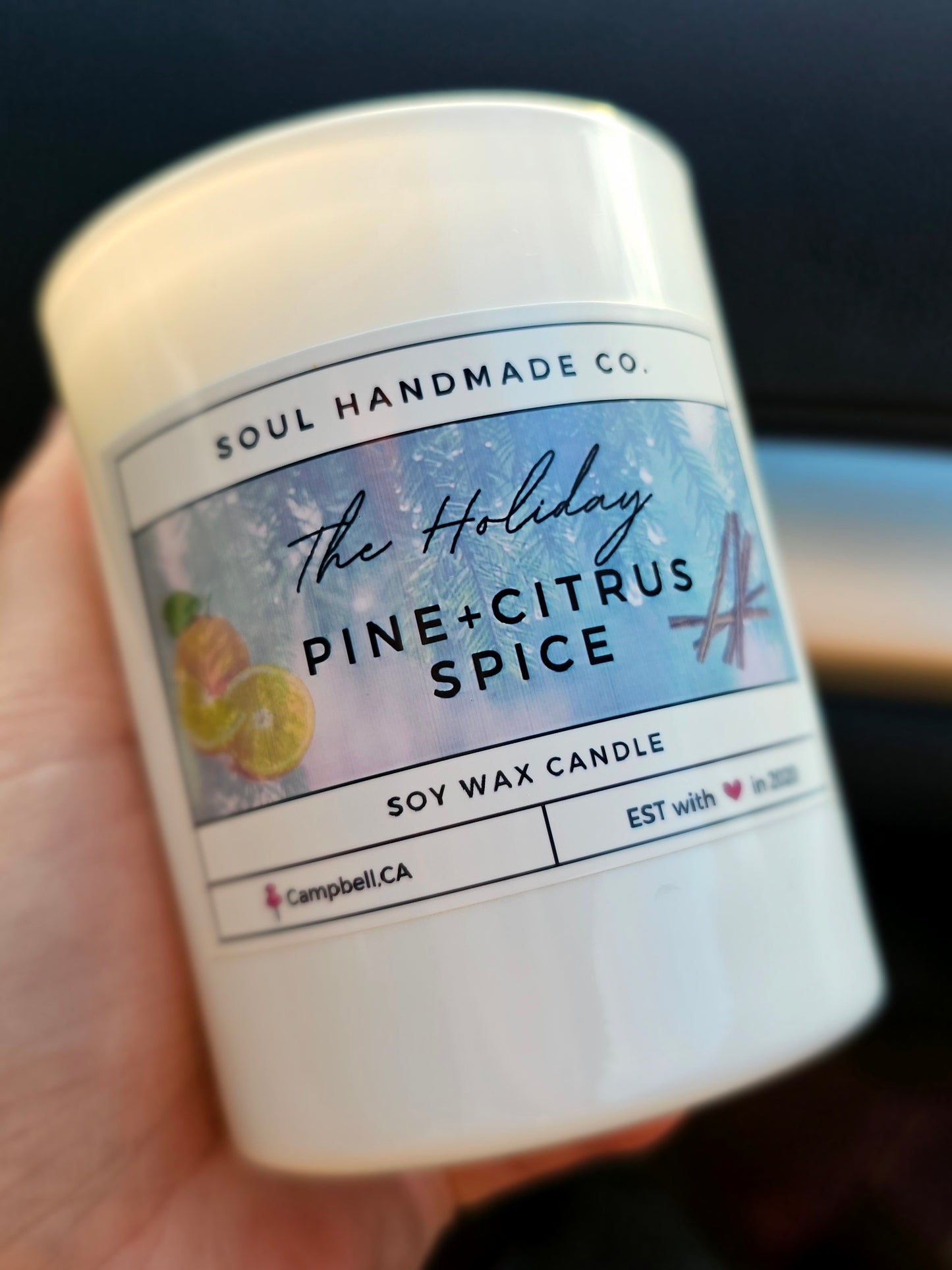 70z pine +citrus+spice soy hand poured candle