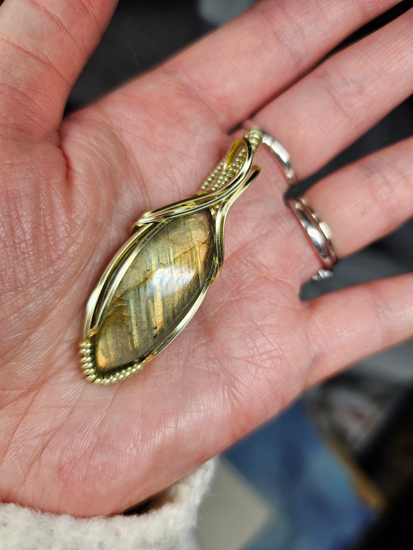 Golden labradorite marquis