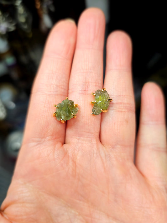 All natural Moldavite studs